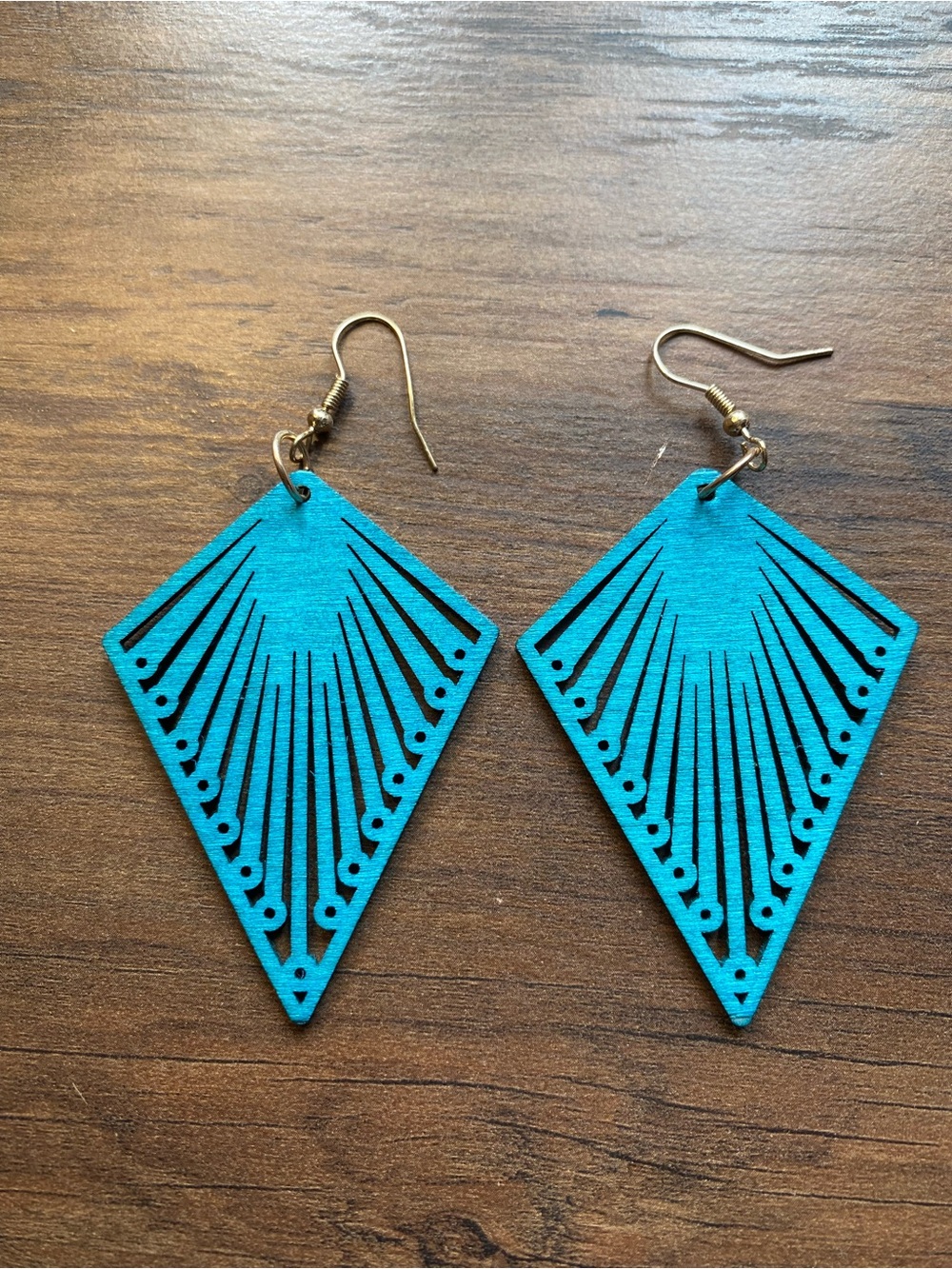 Turquoise Geometric Fan Cutout Drop Earrings - Women Jewelry